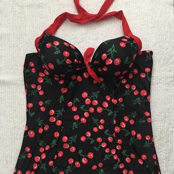 Other - NWOT *Plus/4X* Swimsuit Cherry Pinup Print Halter